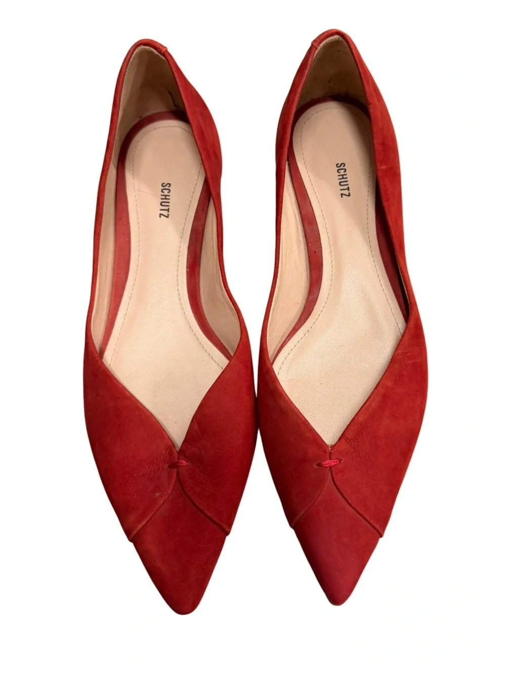 SCHUTZ Red Suede Pointed Toe D'Orsay Flats Size 7 Leather